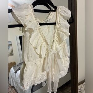 Charlotte Russe Cream Ruffled Tie Front Top